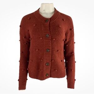 Madewell Sz XXS Bobble Button Front Cardigan Burnt Orange Cotton Merino Wool
